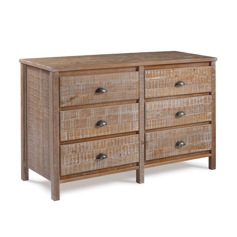 Farmhouse Double Dresser with 6 Felt-Lined Drawers in Brown
