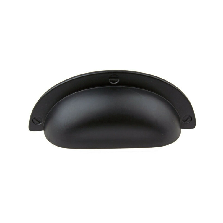 Matte Black Traditional Cup Pull with Mounting Hardware