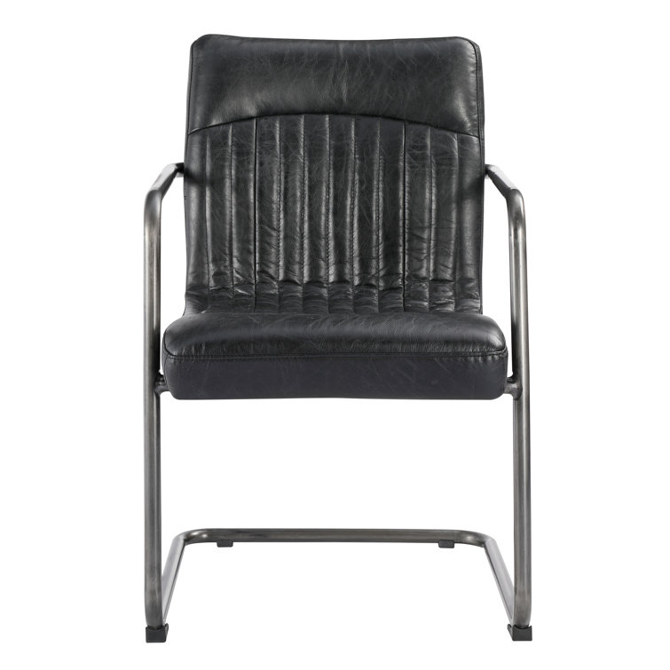 Ansel Industrial Black Leather Metal Arm Chair - Set of 2