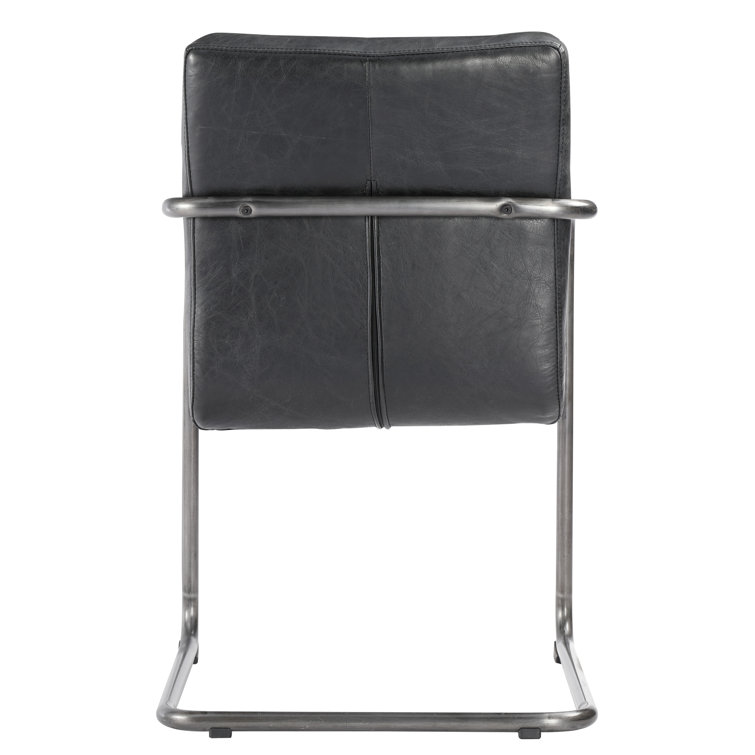 Ansel Industrial Black Leather Metal Arm Chair - Set of 2