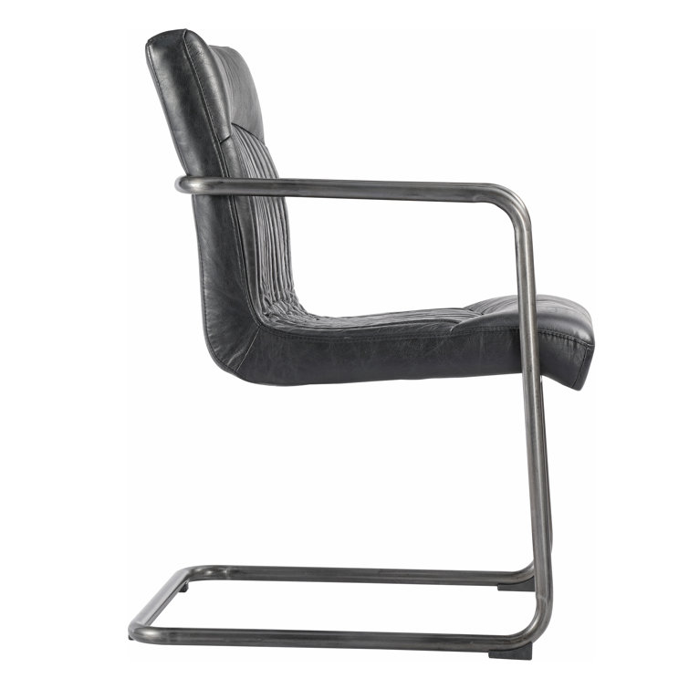 Ansel Industrial Black Leather Metal Arm Chair - Set of 2