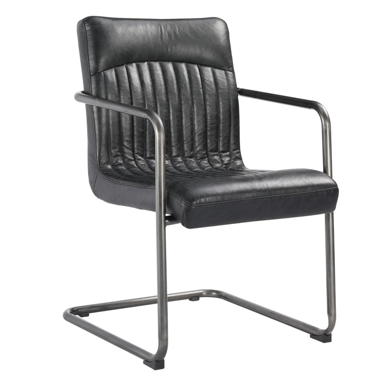 Ansel Industrial Black Leather Metal Arm Chair - Set of 2