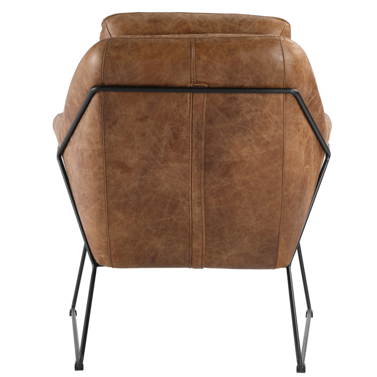Cappuccino Leather and Black Metal Club Chair
