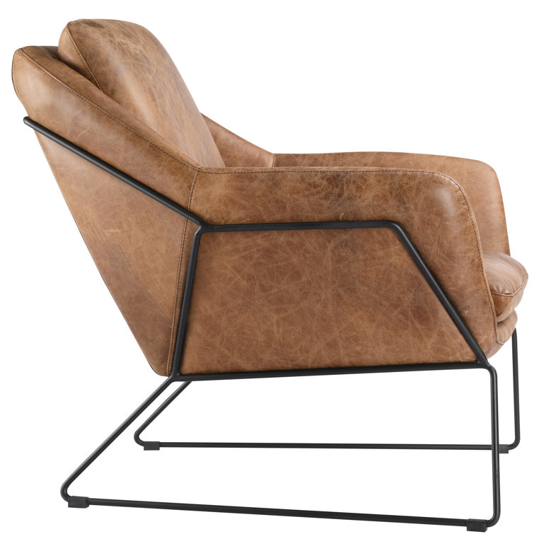 Cappuccino Leather and Black Metal Club Chair