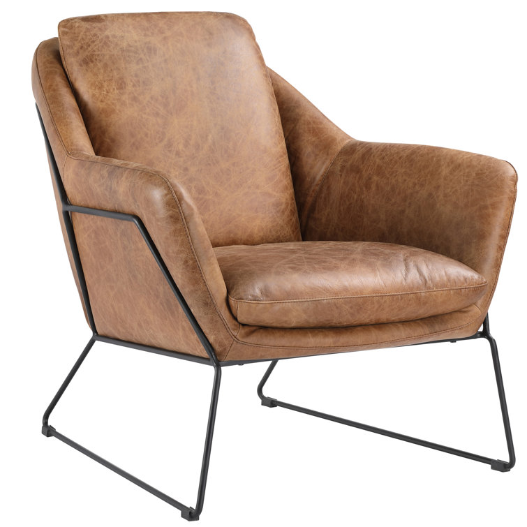 Cappuccino Leather and Black Metal Club Chair