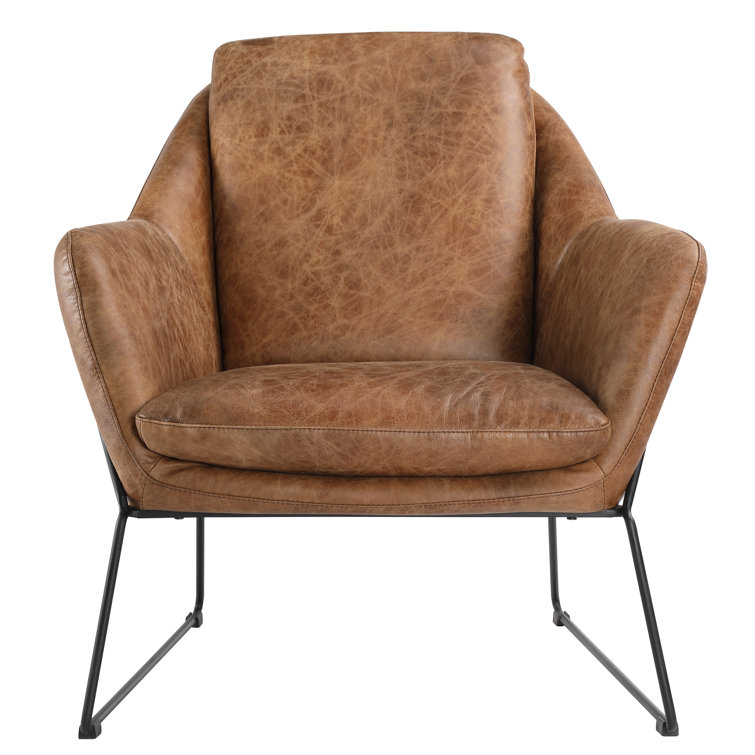 Cappuccino Leather and Black Metal Club Chair
