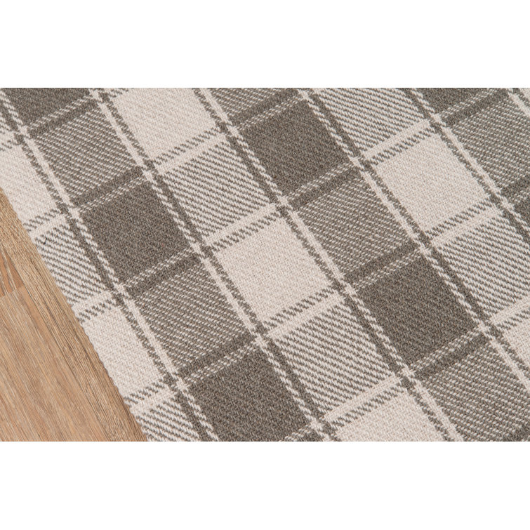 Rustic Gray Tartan Plaid 2'x3' Wool-Cotton Blend Accent Rug