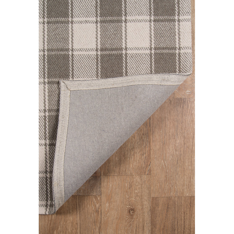 Rustic Gray Tartan Plaid 2'x3' Wool-Cotton Blend Accent Rug