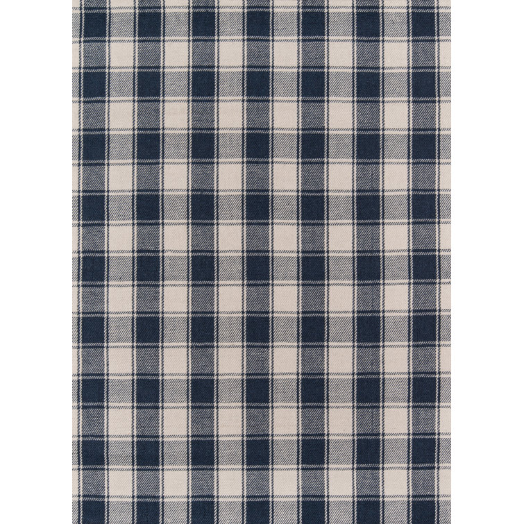 Navy and Ivory Wool Plaid Rectangular Area Rug