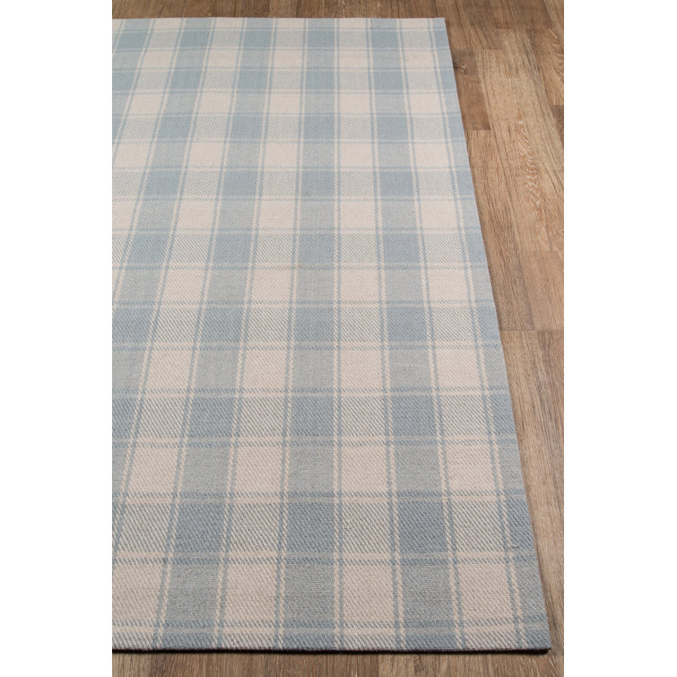 Light Blue Wool Plaid 8' x 10' Area Rug