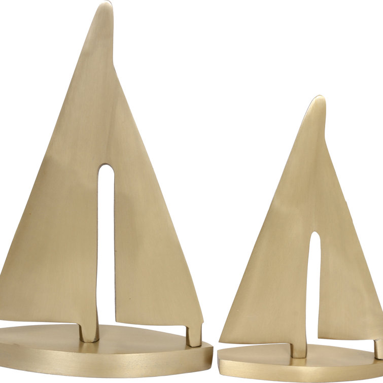 Gold Leaf Aluminum Sailboat Statue Set, 12.25"