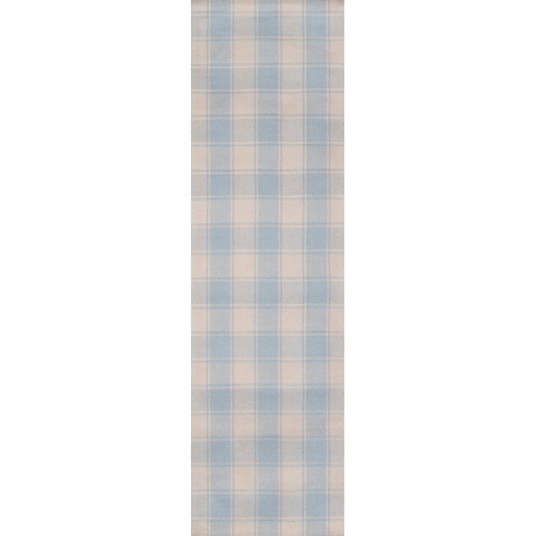 Light Blue Handwoven Wool Runner Rug - 2'3" x 8'