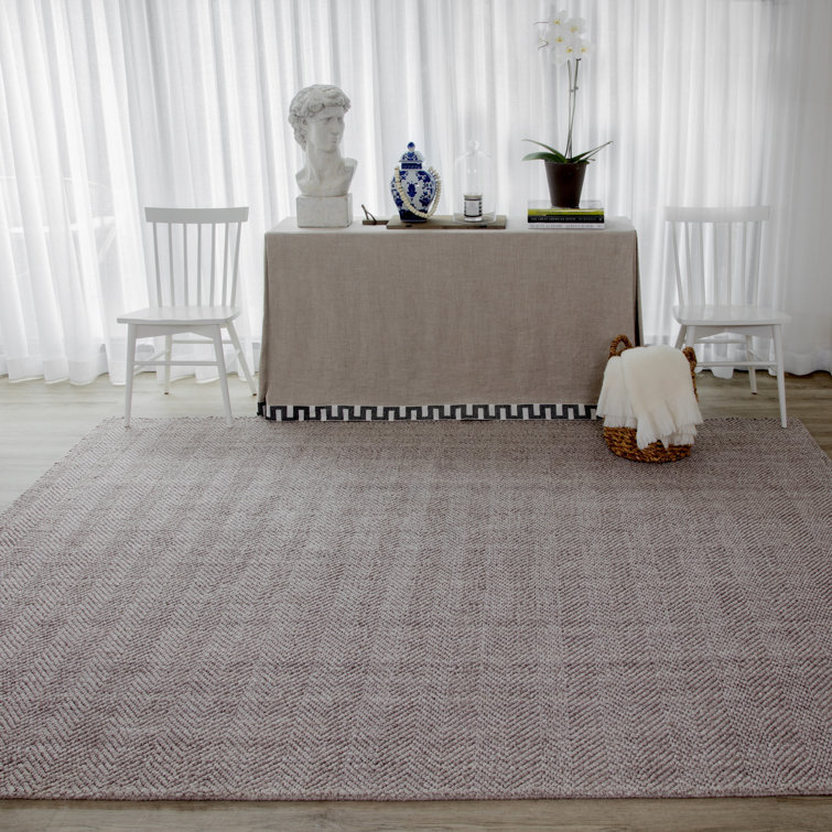 Handmade Brown Herringbone Wool and Synthetic Rectangular Area Rug