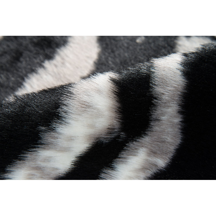 Acadia Black and White Faux Fur Zebra Area Rug