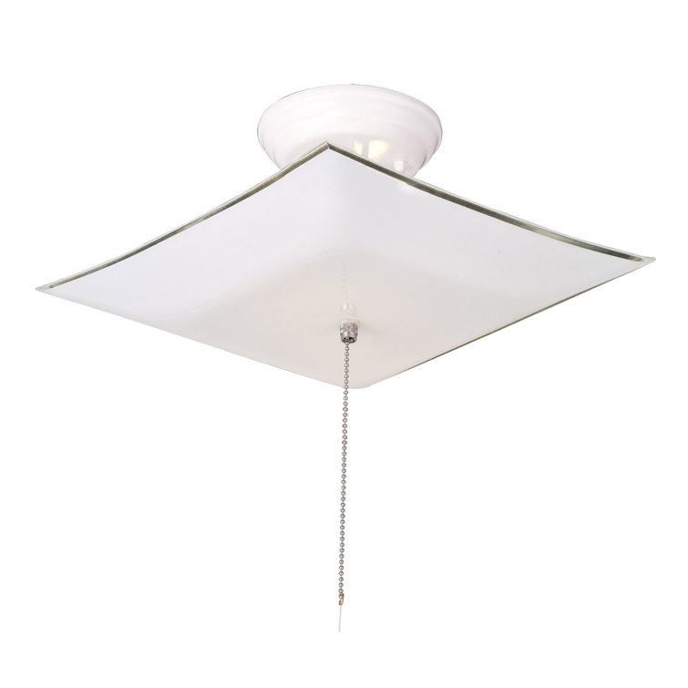 White Glass Square Ceiling Light with Pull Chain