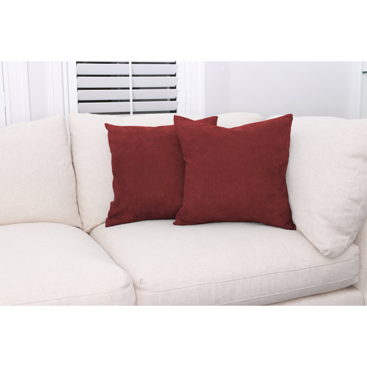 Red Microsuede Feather Down Square Throw Pillows, Set of 2