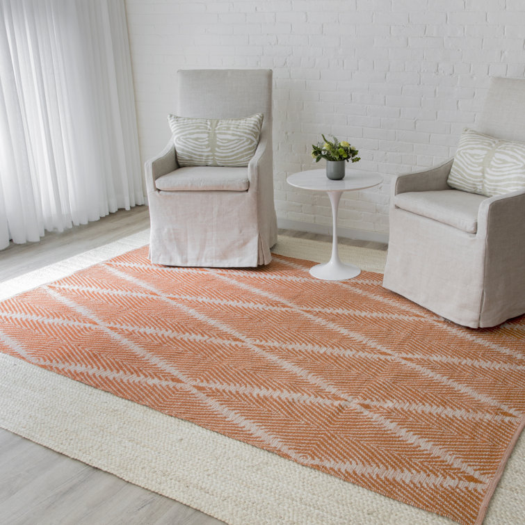 Handwoven Orange Diamond Pattern Reversible Area Rug 8'6" x 11'6"