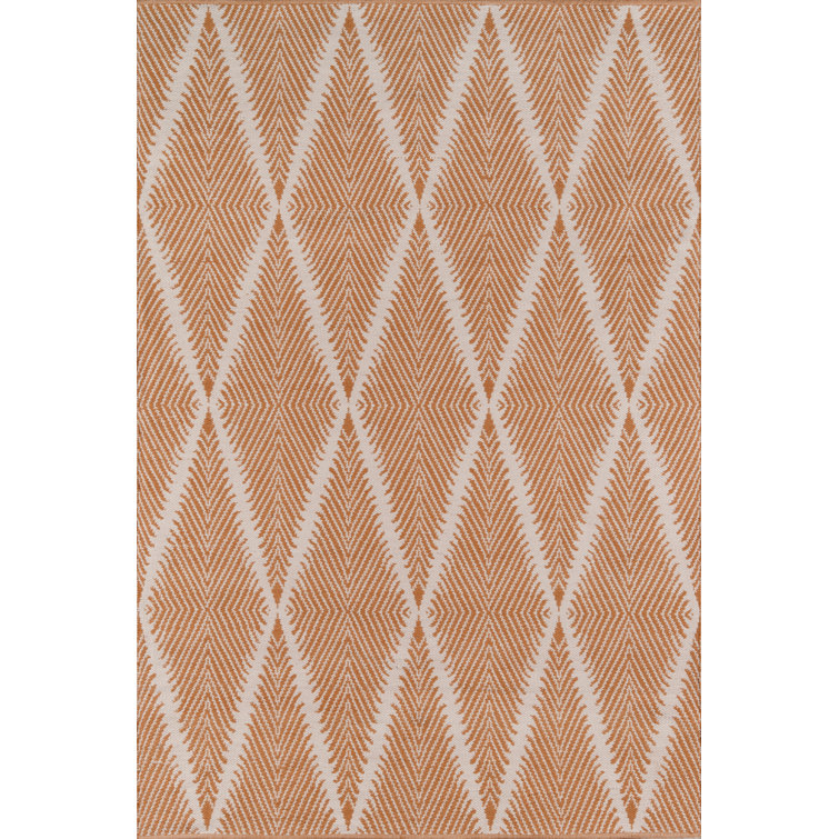Handwoven Orange Diamond Pattern Reversible Area Rug 8'6" x 11'6"
