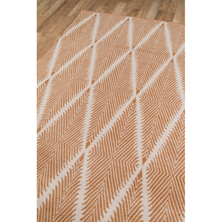 Handwoven Orange Diamond Pattern Reversible Area Rug 8'6" x 11'6"