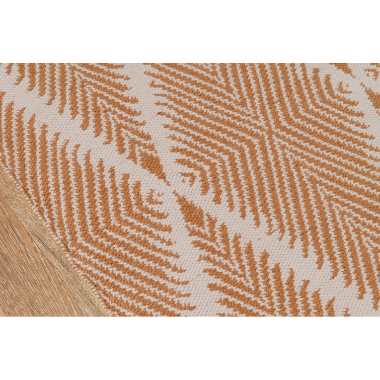 Handwoven Orange Diamond Pattern Reversible Area Rug 8'6" x 11'6"