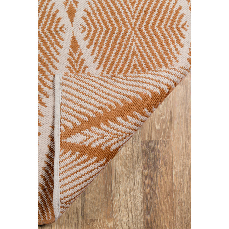 Handwoven Orange Diamond Pattern Reversible Area Rug 8'6" x 11'6"