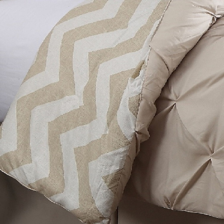 Taupe Twin Reversible Microfiber Comforter Set with Chevron Pattern