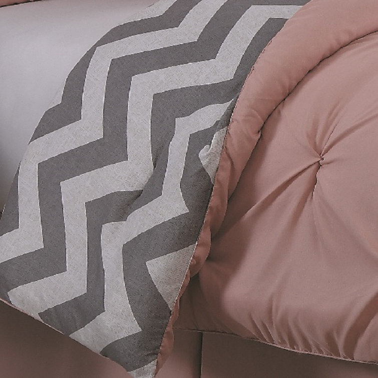 Blush Queen Microfiber Reversible Comforter Set with Pin Tuck Design