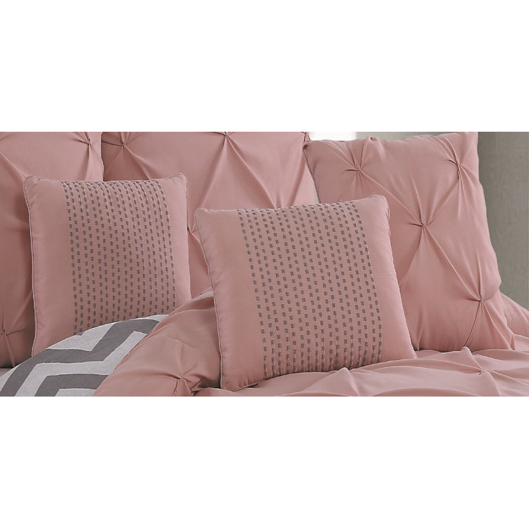 Blush Queen Microfiber Reversible Comforter Set with Pin Tuck Design