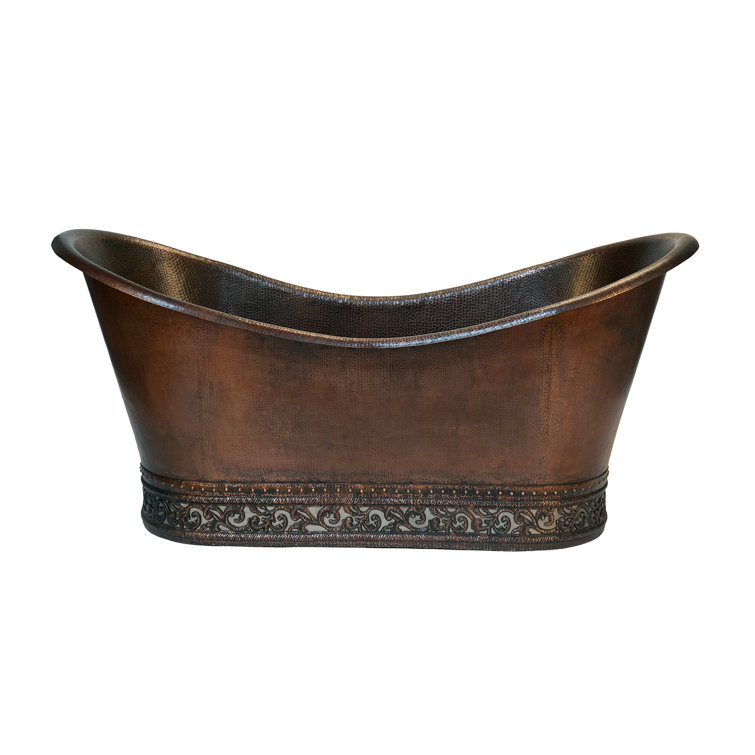67" Oil Rubbed Bronze Hammered Copper Double Slipper Bathtub
