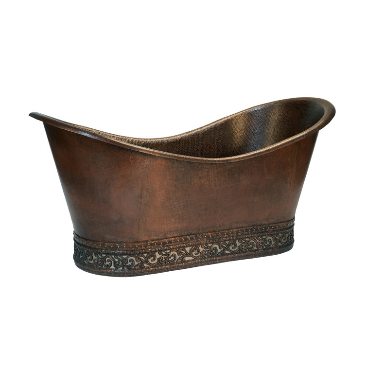 67" Oil Rubbed Bronze Hammered Copper Double Slipper Bathtub