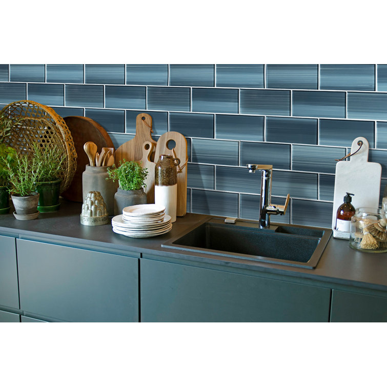 Hand Painted Shades of Gray 3" x 6" Glass Subway Tile