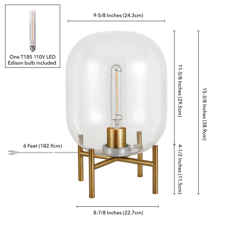 Edison Voice-Controlled Industrial Table Lamp in Brushed Brass/Clear
