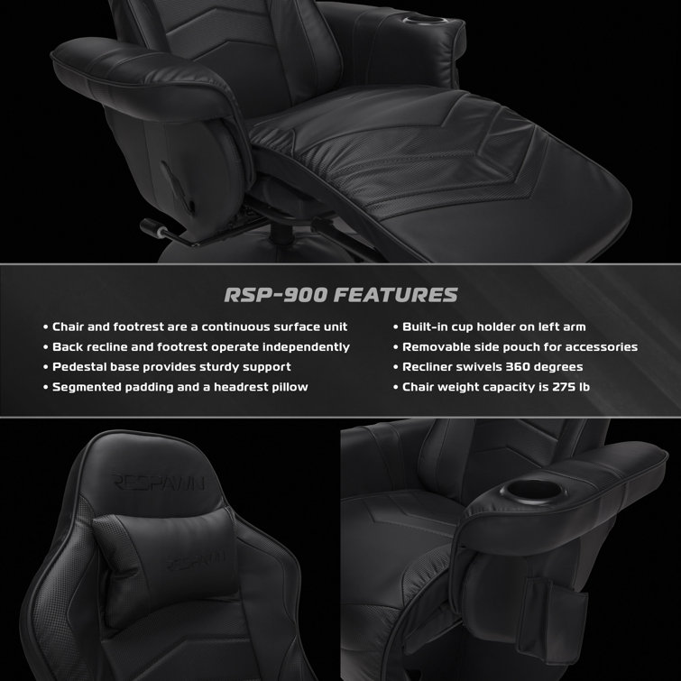 Black Bonded Leather Racing Style Gaming Recliner with Footrest