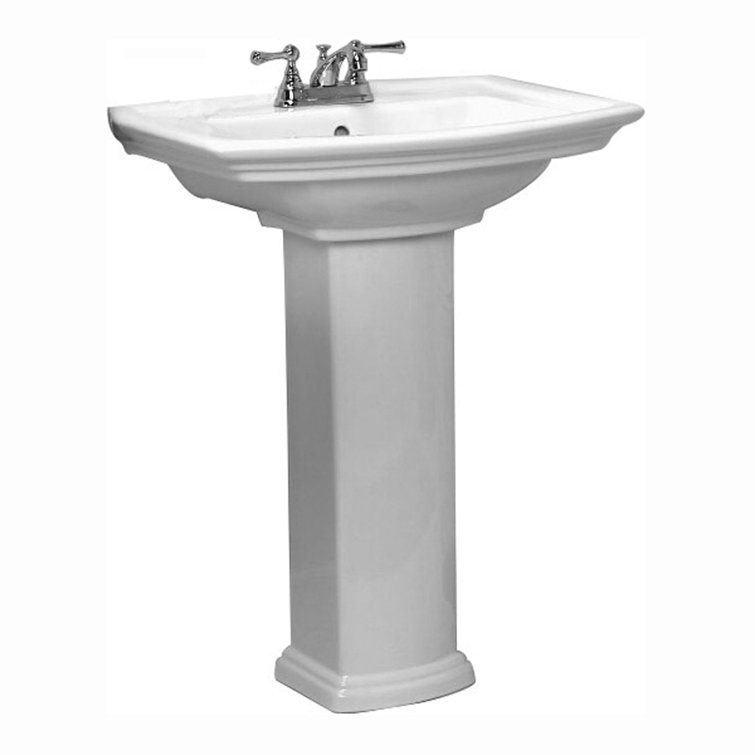 Classic White Ceramic Pedestal Bathroom Sink with Overflow