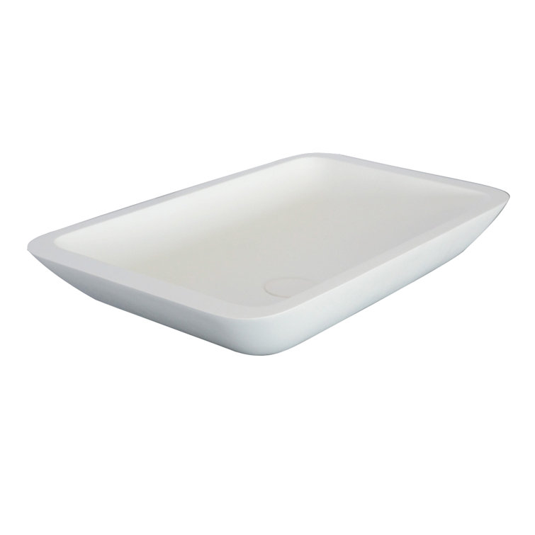 Glossy White Resin Rectangular Vessel Sink