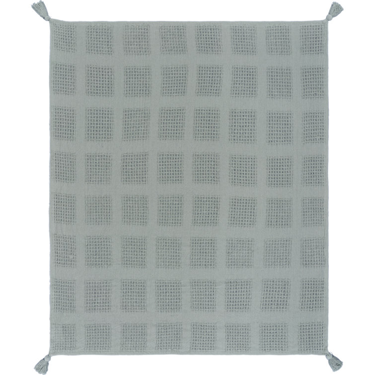 Jade Green Organic Cotton Woven Throw Blanket with Tassels
