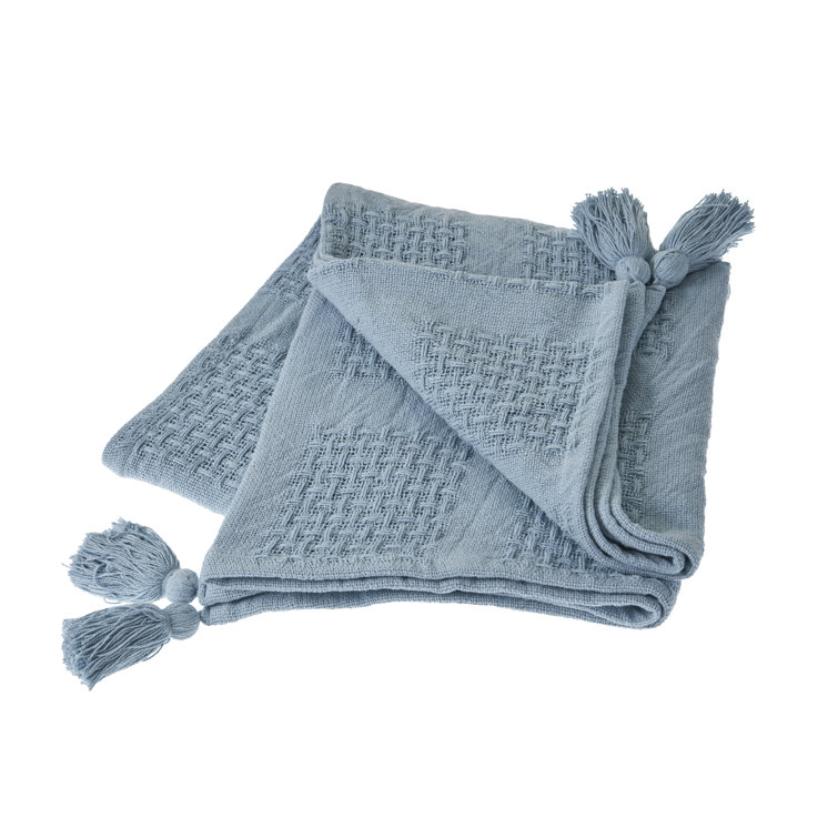 Blue Organic Cotton Waffle Weave Throw Blanket