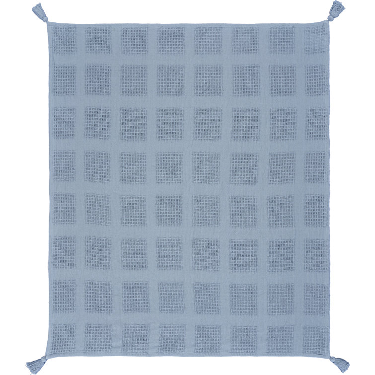 Blue Organic Cotton Waffle Weave Throw Blanket