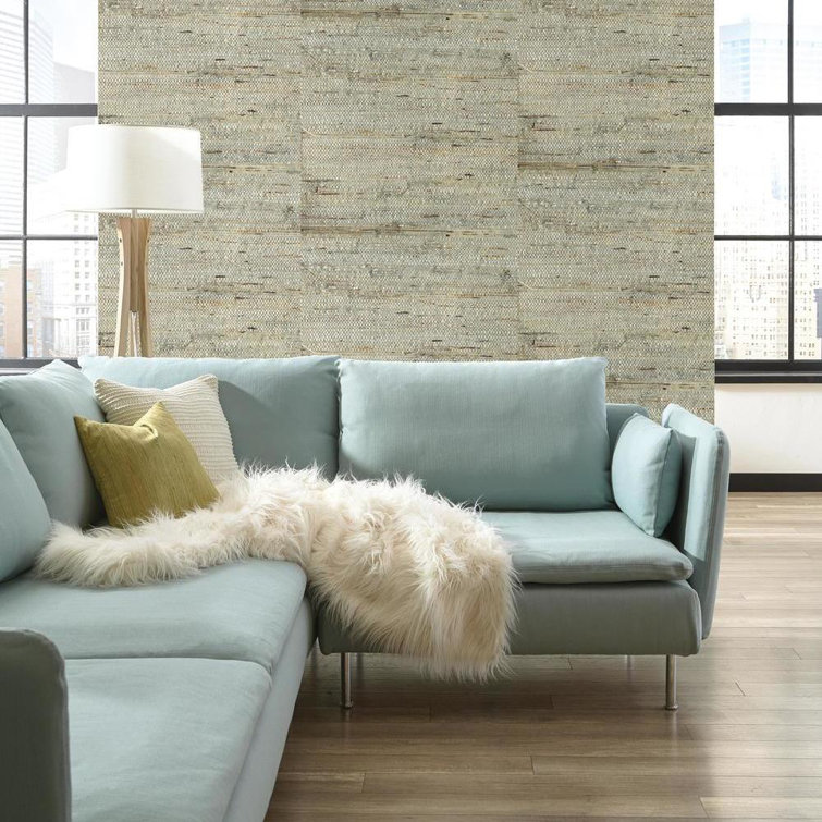 Urban Retreat Brown and Blue Grasscloth Wallpaper
