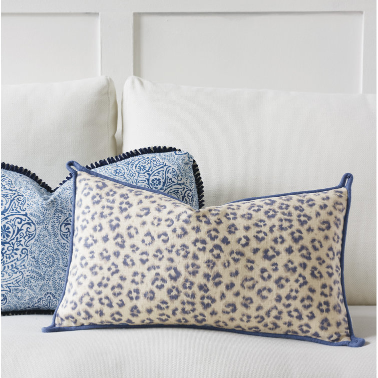 Charlotte Moss Capri Linen Feathers Animal Print Lumbar Pillow