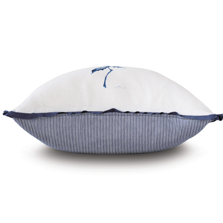 Blue Floral Linen and Cotton Reversible Throw Pillow