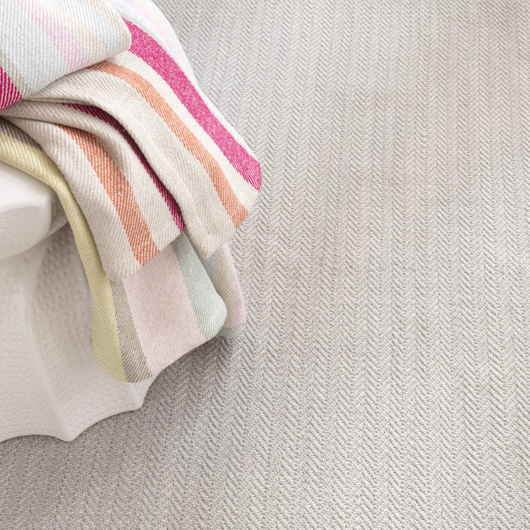 Dove Grey Herringbone Handwoven Cotton Runner Rug 2.5 x 8