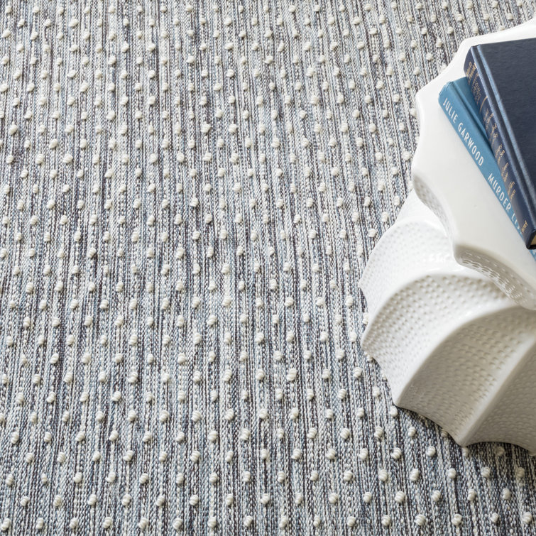 Hobnail Blue and Ivory Handwoven Synthetic Rug, 9' x 12'