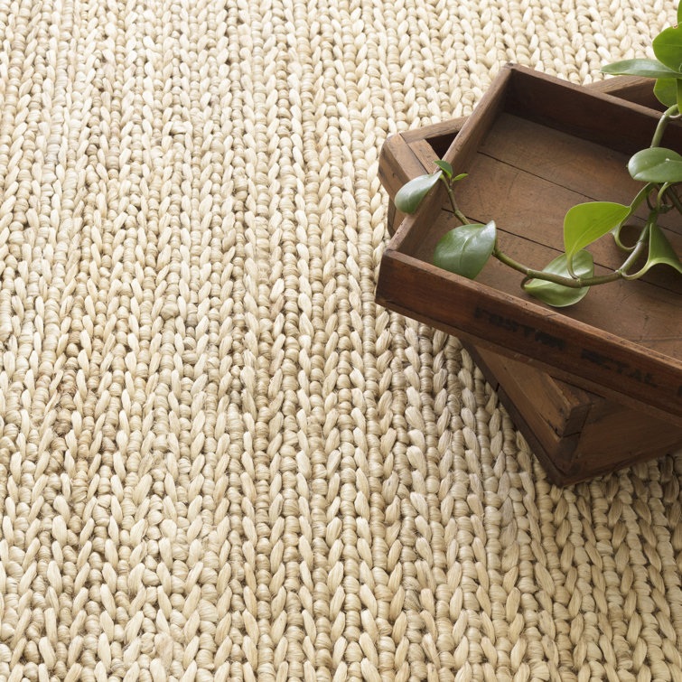 Handmade Braided Cotton Rectangular Rug in Natural Beige, 6' x 9'