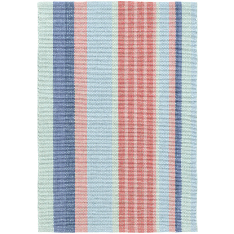 Aruba Stripe Blue and Red Handwoven Wool Cotton Rug 4' x 6'