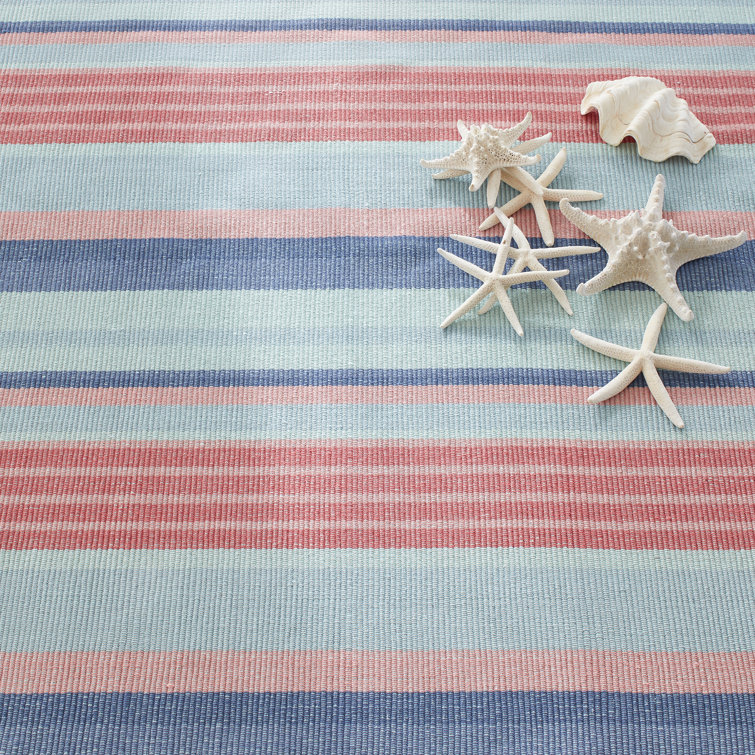 Aruba Stripe Blue and Red Handwoven Wool Cotton Rug 4' x 6'