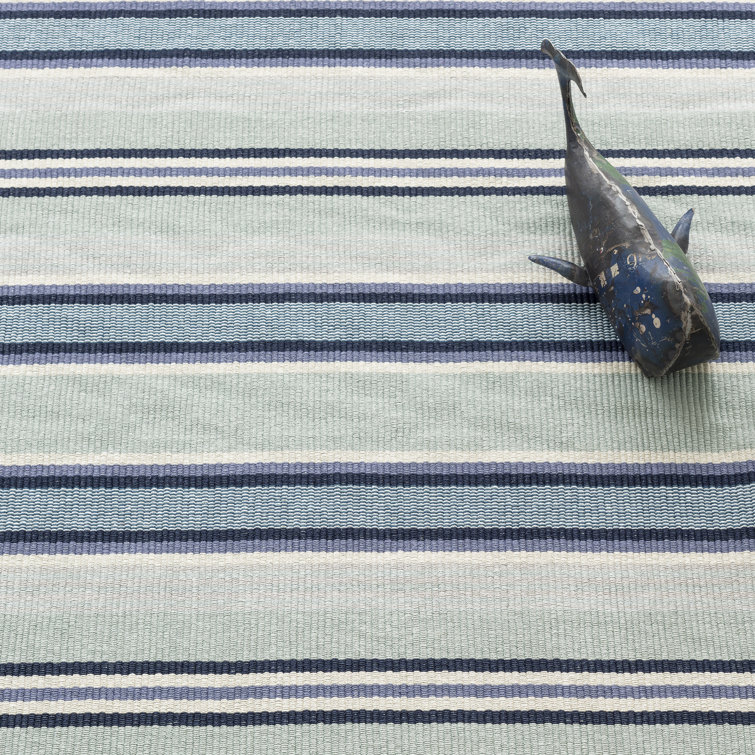 Blue and Green Stripe Handwoven Cotton Rug, 2' x 3'