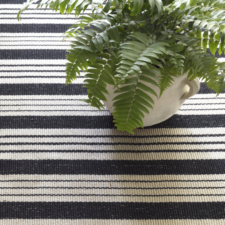 Braided Black and Ivory Stripe 9' x 12' Chenille Area Rug