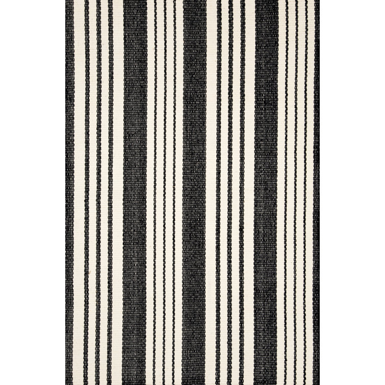 Braided Black and Ivory Stripe 9' x 12' Chenille Area Rug