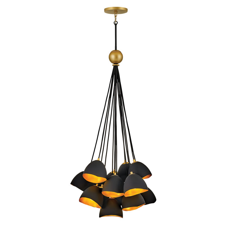 Nula 15-Light Shell Black and Gold Leaf Cluster Pendant